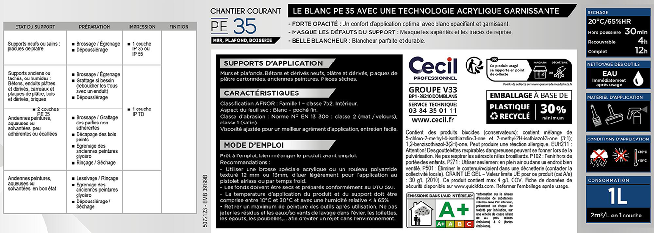 Peinture chantier courant PE35 Blanc Mat 5L - Zoom2